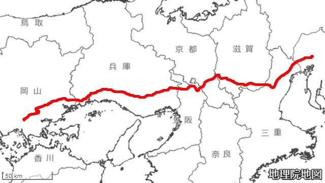 名古屋～岡山線路線図